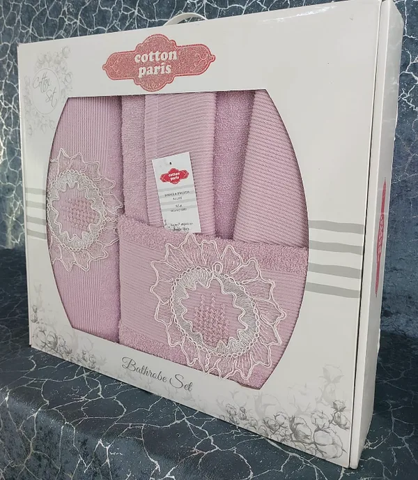 Cotton Paris fitilli yarım aile bornoz seti