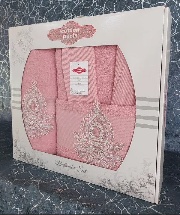 Cotton Paris fitilli yarım aile bornoz seti