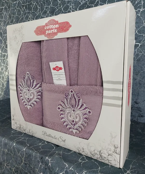 Cotton Paris fitilli yarım aile bornoz seti