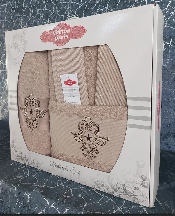 Cotton Paris fitilli yarım aile bornoz seti