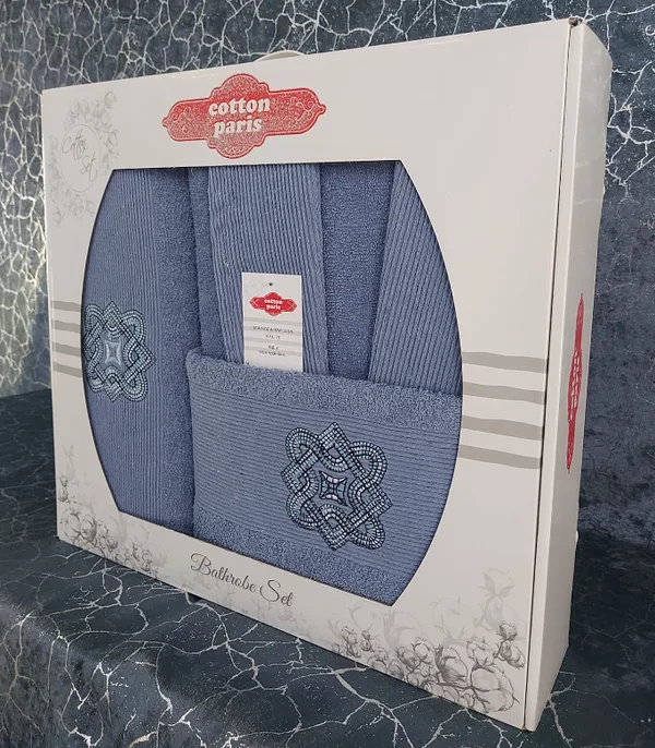Cotton Paris fitilli yarım aile bornoz seti