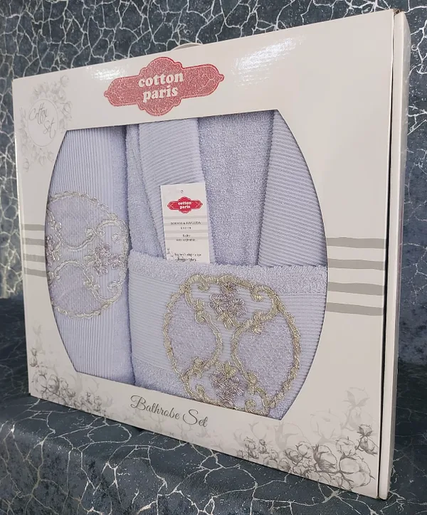 Cotton Paris fitilli yarım aile bornoz seti