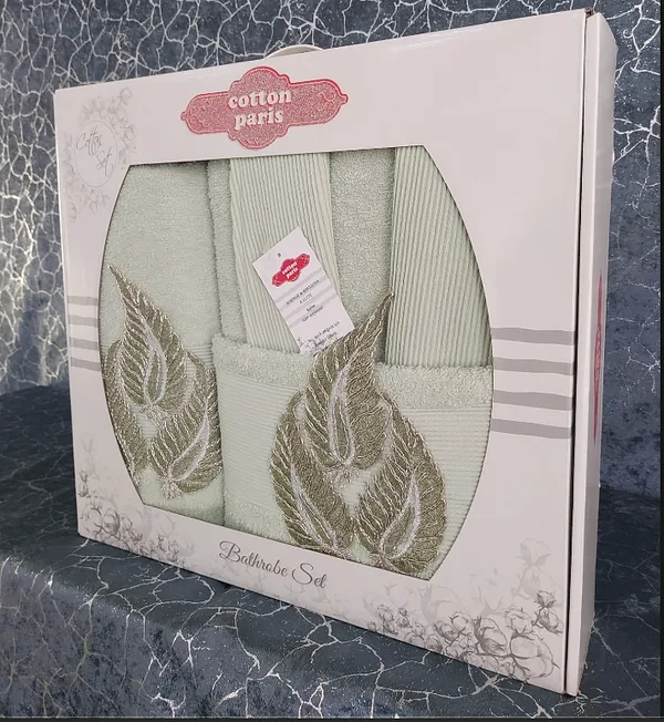 Cotton Paris fitilli yarım aile bornoz seti